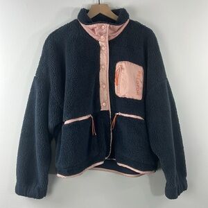Peloton Sherpa Fleece Snap Button Blue Pink Jacket Womens Size XXL